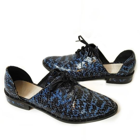Freda Salvador Wit D'orsay Blue Leather Croc Embossed Lace Up Oxford Sz 5.5 - Picture 2 of 13